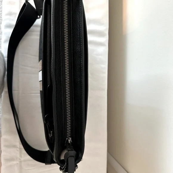 Coach Thompson Signature Stripe Messenger Crossbody Bag | Black Leather Canvas - Picture 15 of 16